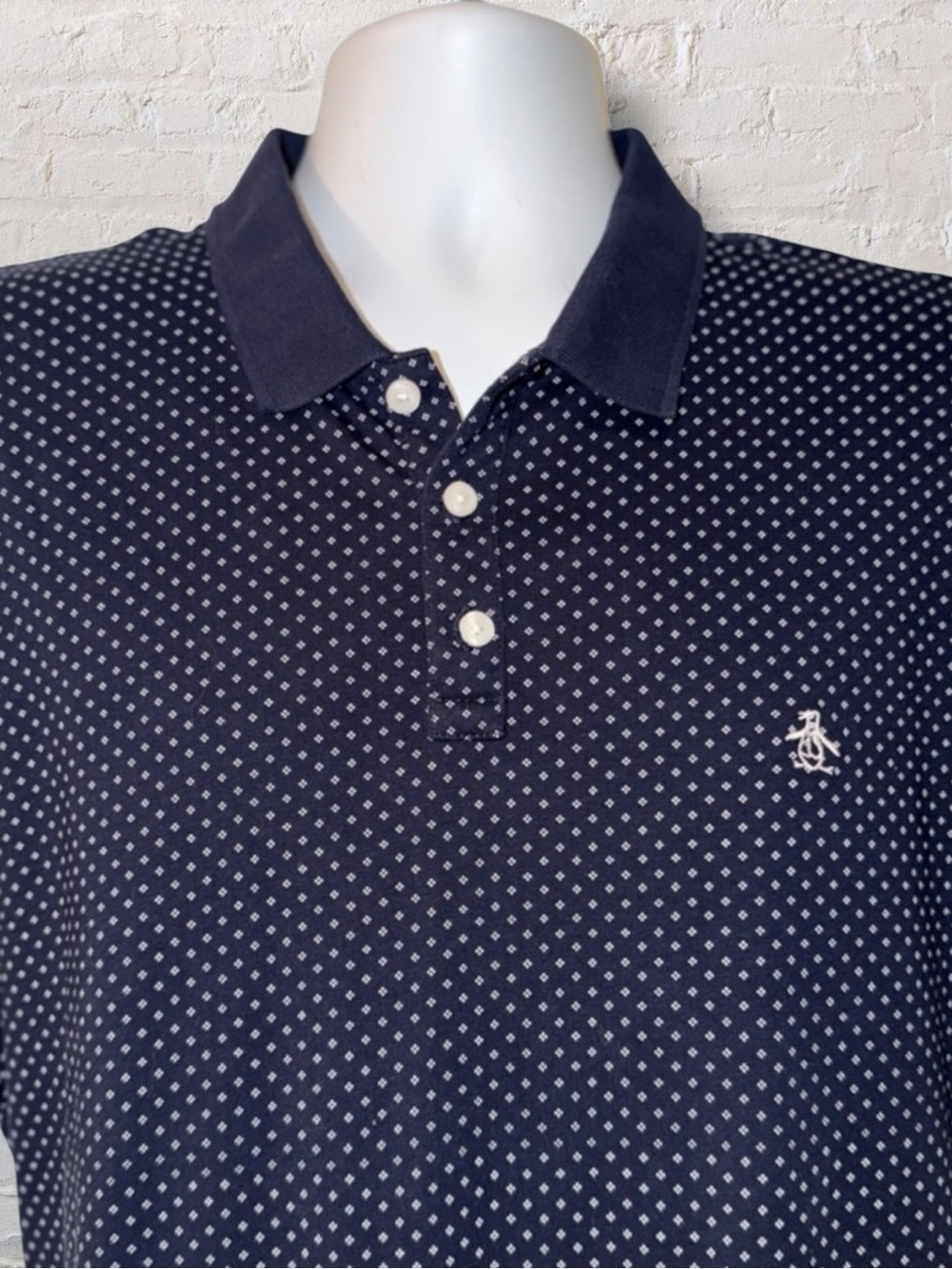 Original Penguin Polo Shirt Mens XL Navy Blue Micro Dot Short Sleeve Casual